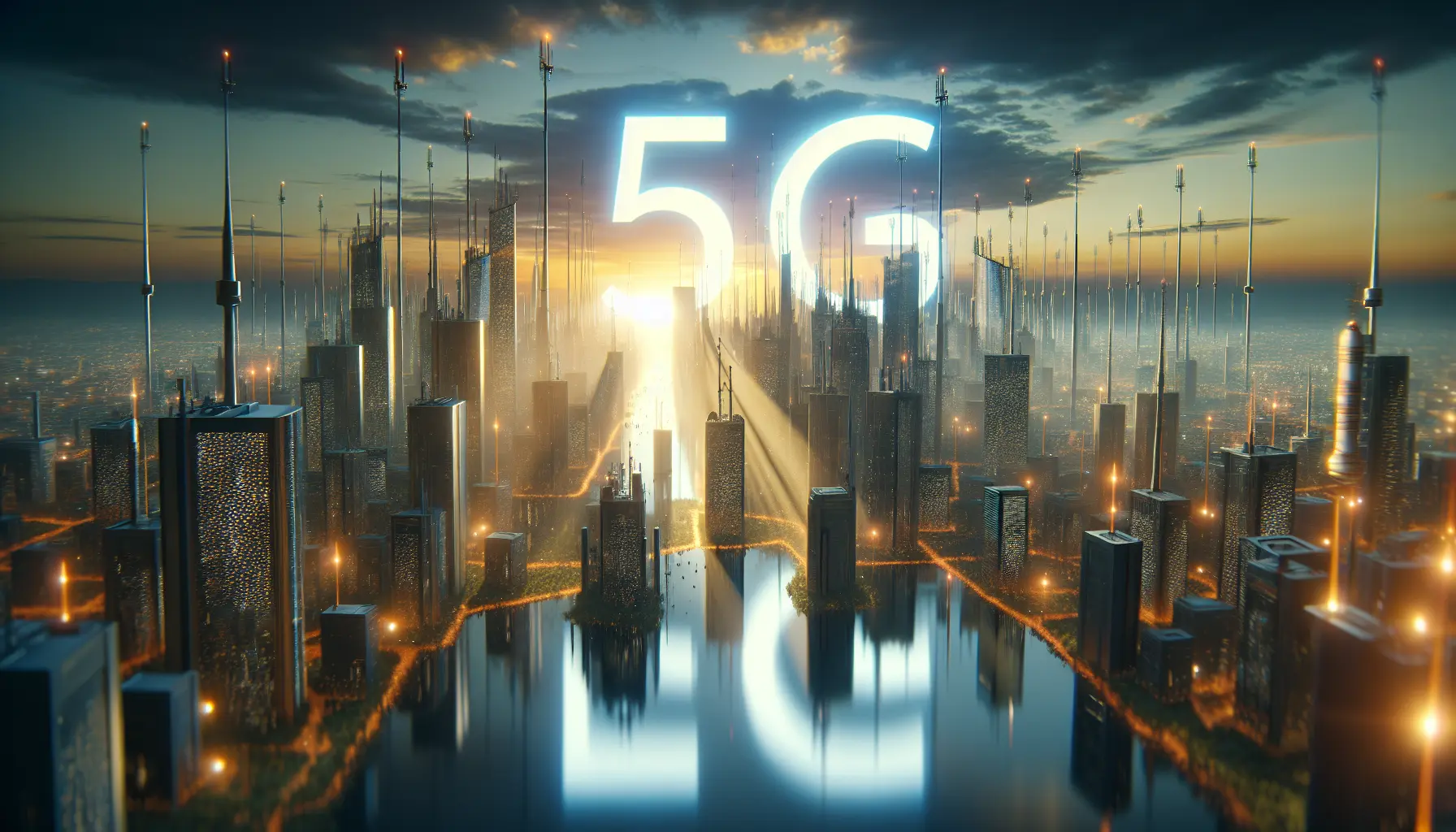 Rappresentazione grafica della rete 5G con dispositivi connessi