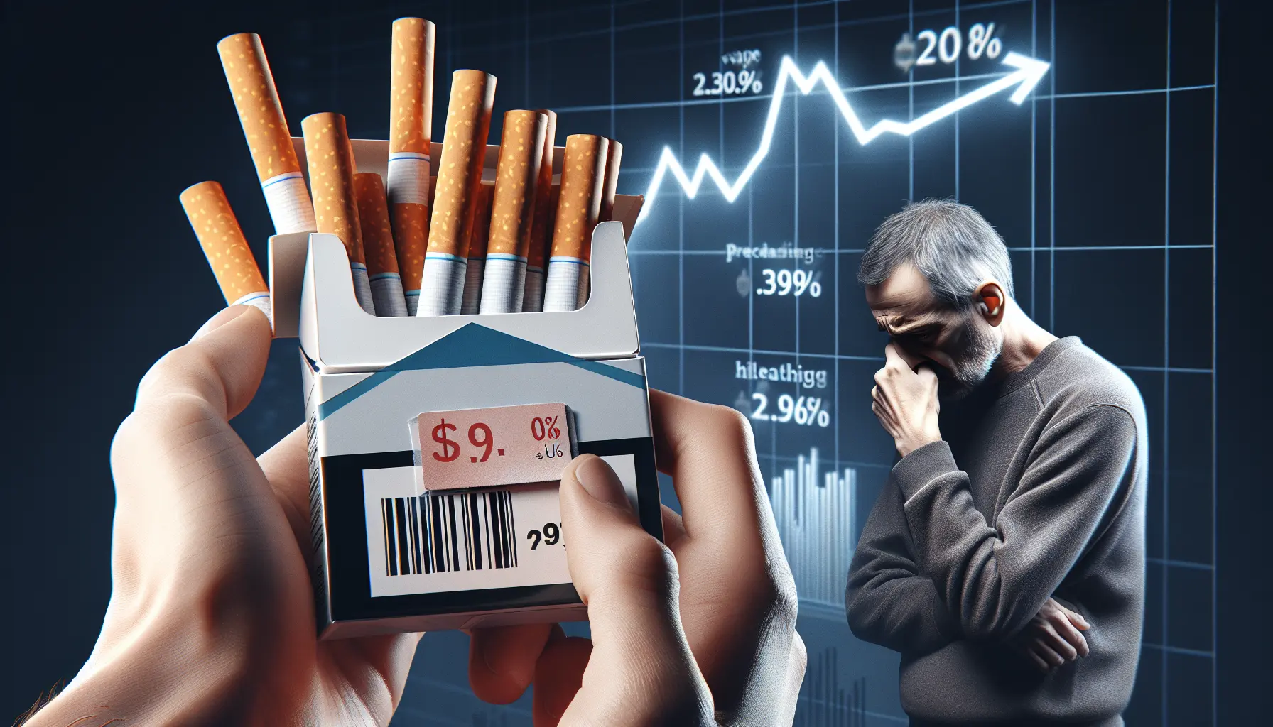 Immagine di un pacchetto di sigarette con un cartello di avviso sui prezzi in aumento