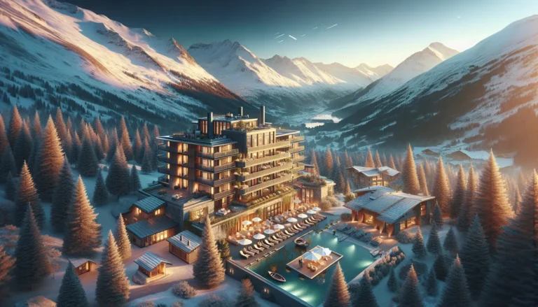 Vista panoramica del resort Le Constellation Crans Montana immerso nelle Alpi svizzere