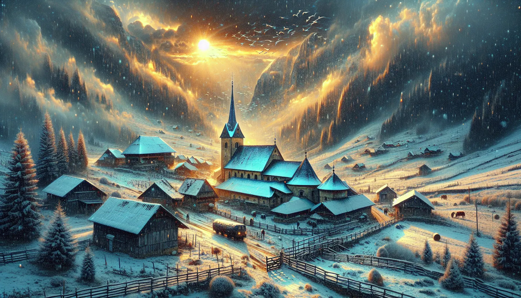 Panorama invernale della Pianura Padana con neve e paesaggi rurali