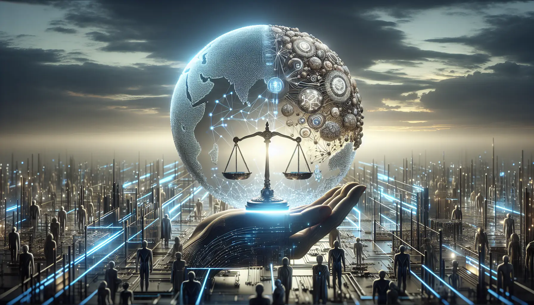 Un'immagine rappresentativa dell'intelligenza artificiale che esplora temi etici e opportunità future.