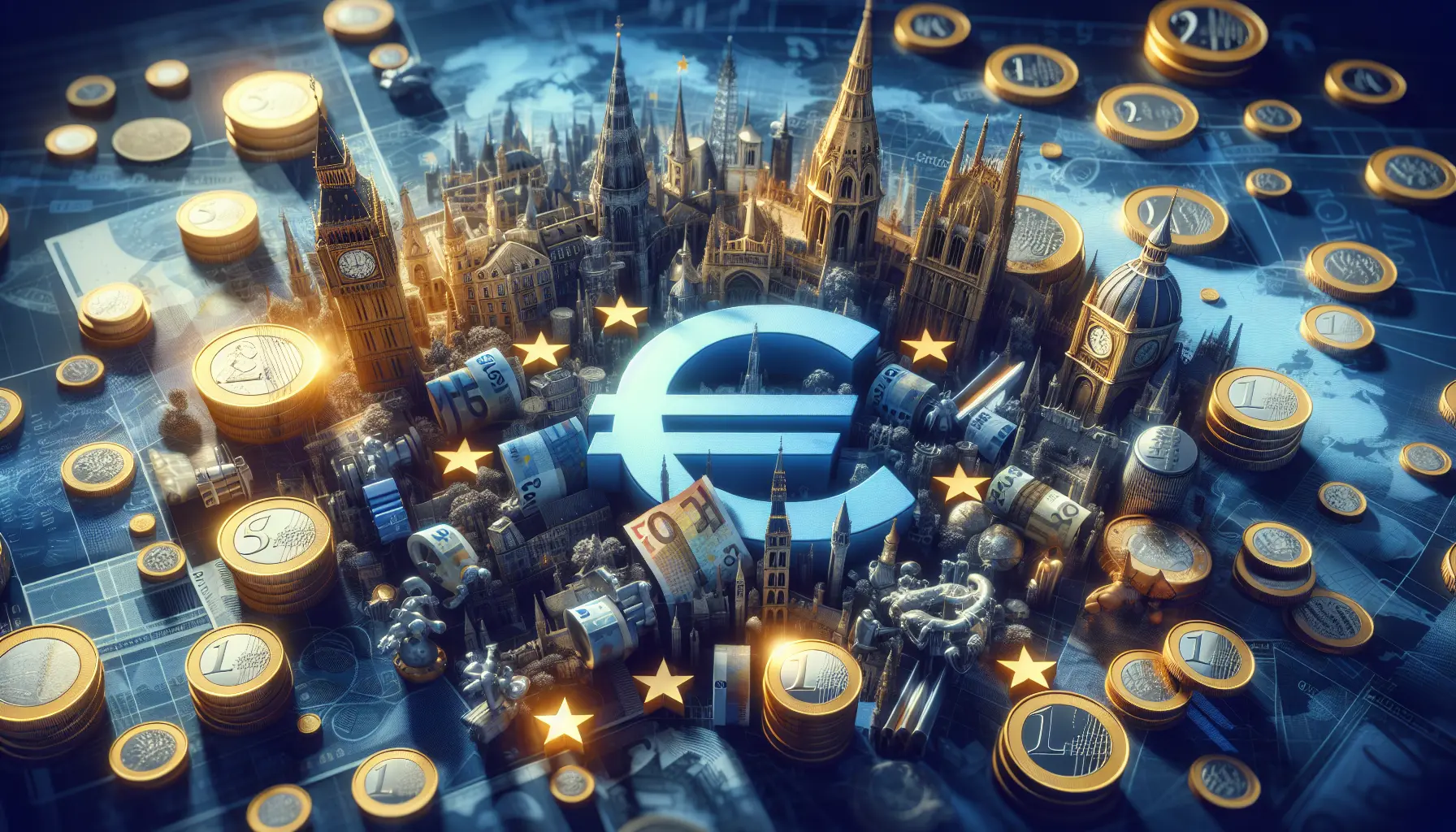 Banconote e monete in euro su un tavolo, simbolo di economia europea
