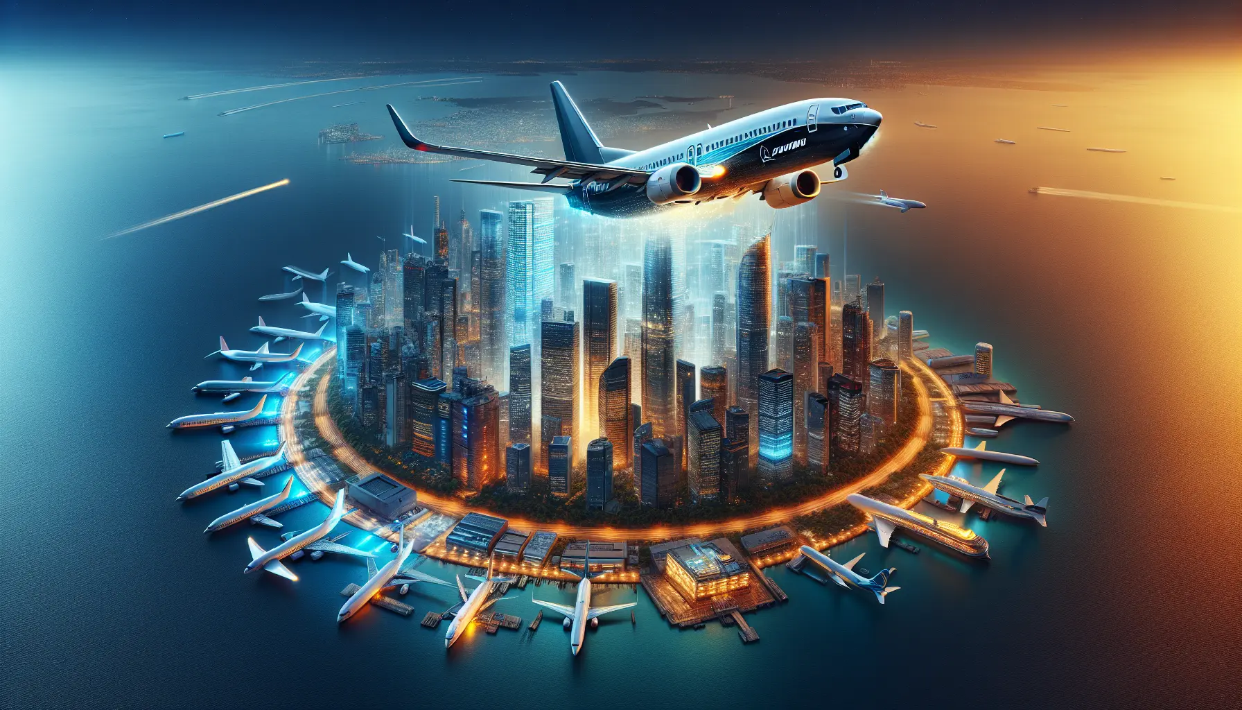 Un Boeing 737 in fase di decollo, simbolo di innovazione nell'aviazione commerciale.
