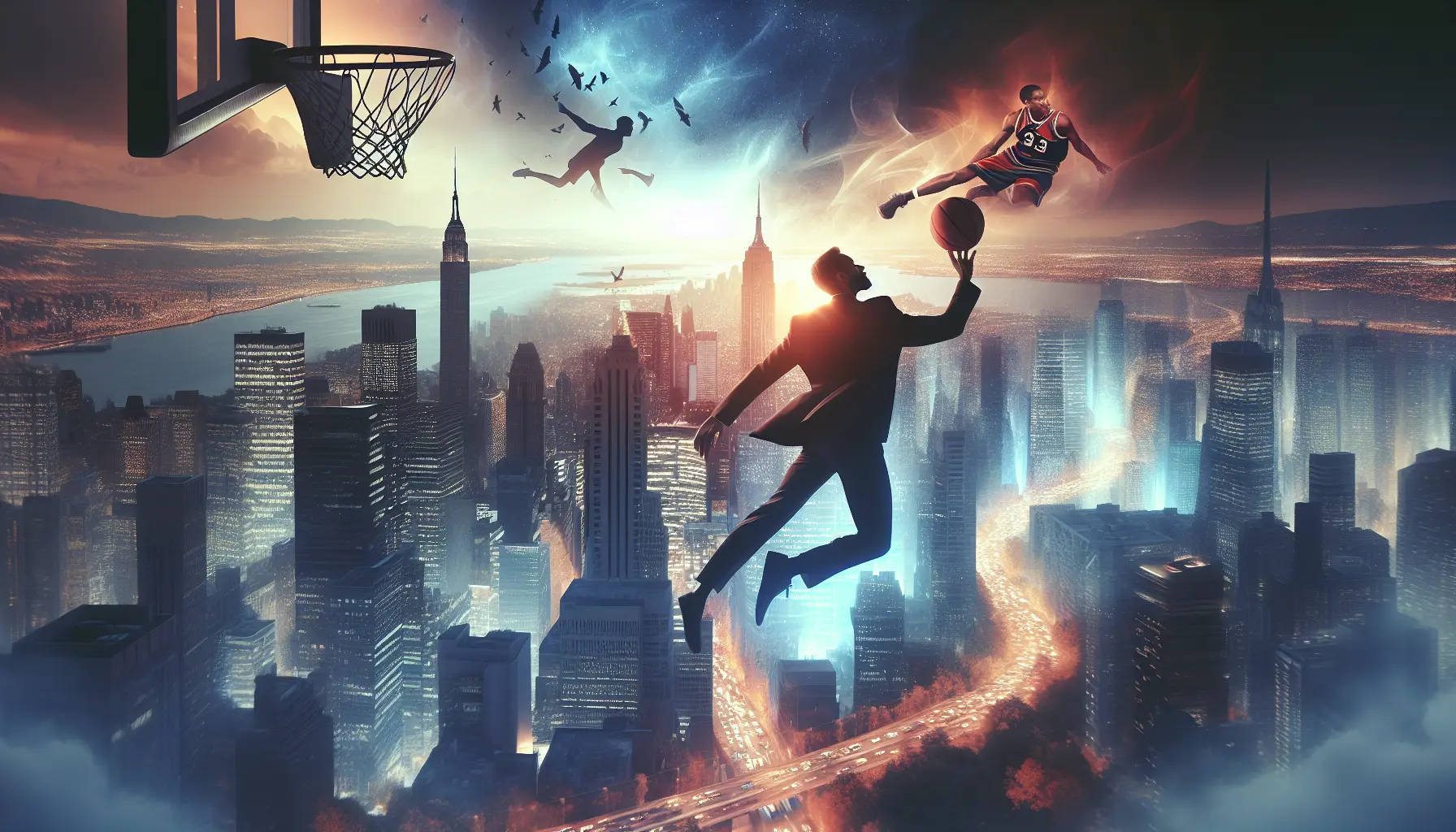 Michael Jordan in azione durante una partita di basket, simbolo di eccellenza e determinazione.