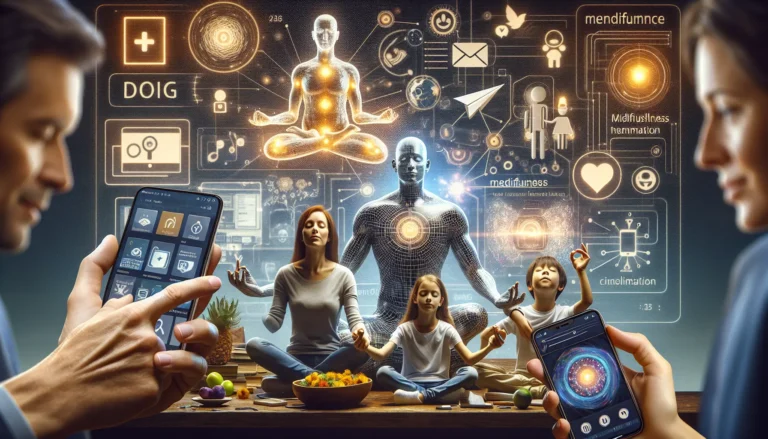 Una famiglia che pratica la meditazione insieme in un ambiente sereno e accogliente.