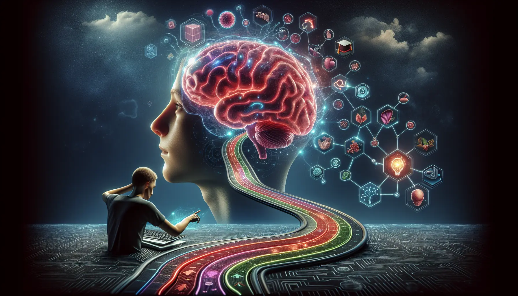 Illustrazione che rappresenta il cervello umano con connessioni neurali in evidenza, simbolo della neuroplasticità e dell'apprendimento.