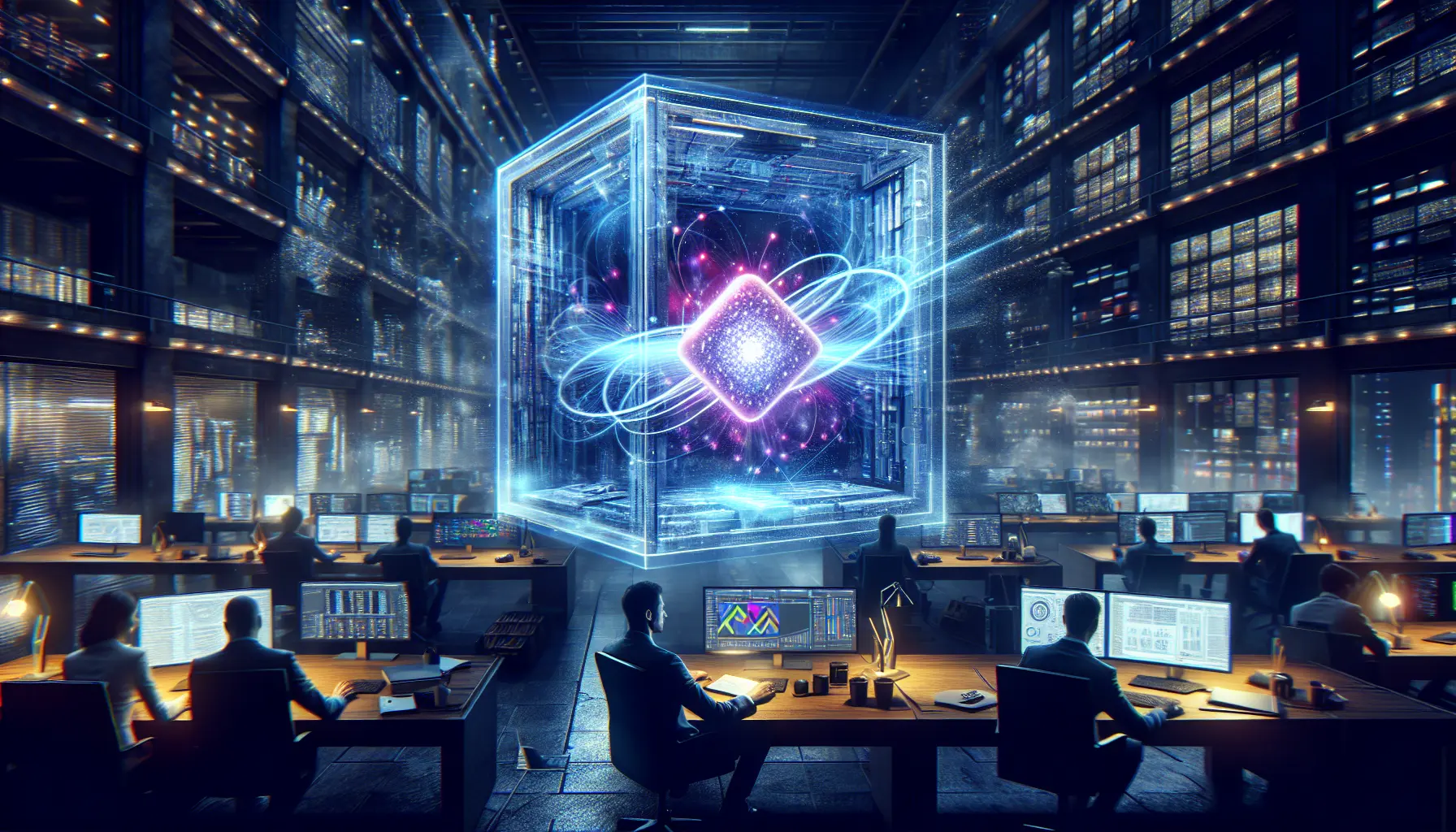 Rappresentazione grafica del quantum computing con circuiti e qubit