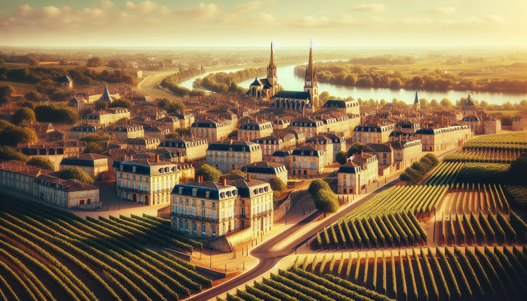 Vista panoramica di Bordeaux con i suoi eleganti edifici storici e vigneti verdi
