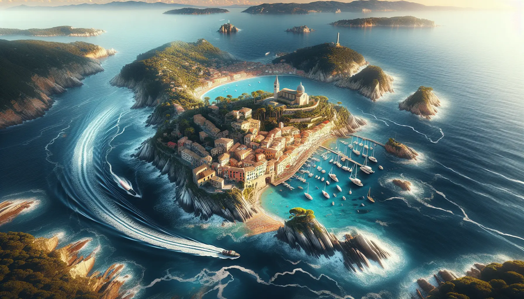 Vista panoramica dell'Isola d'Elba con il mare cristallino e le spiagge sabbiose