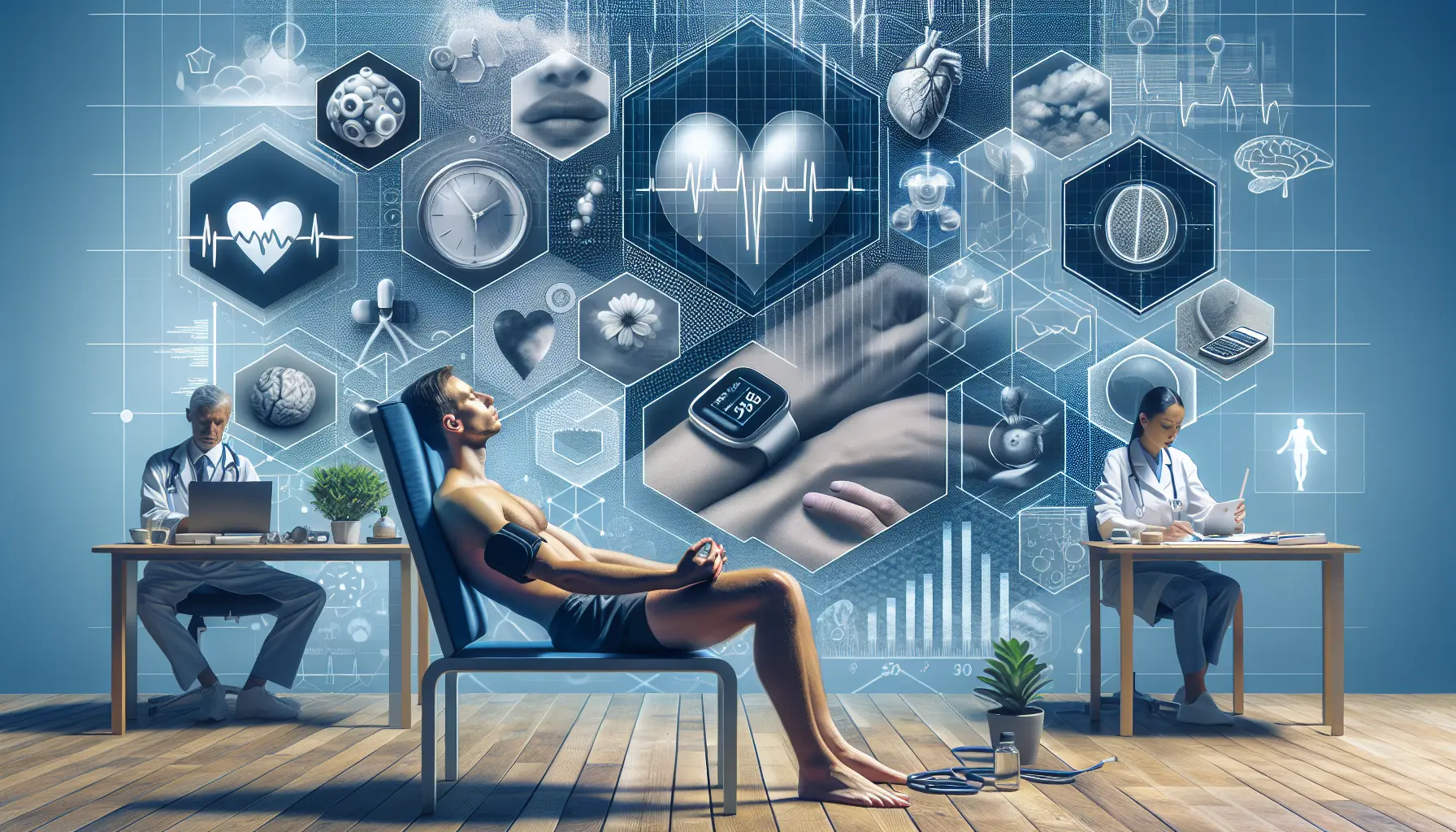 Un'immagine che mostra un smartwatch mentre monitora la salute e il battito cardiaco di una persona durante una sessione di meditazione.