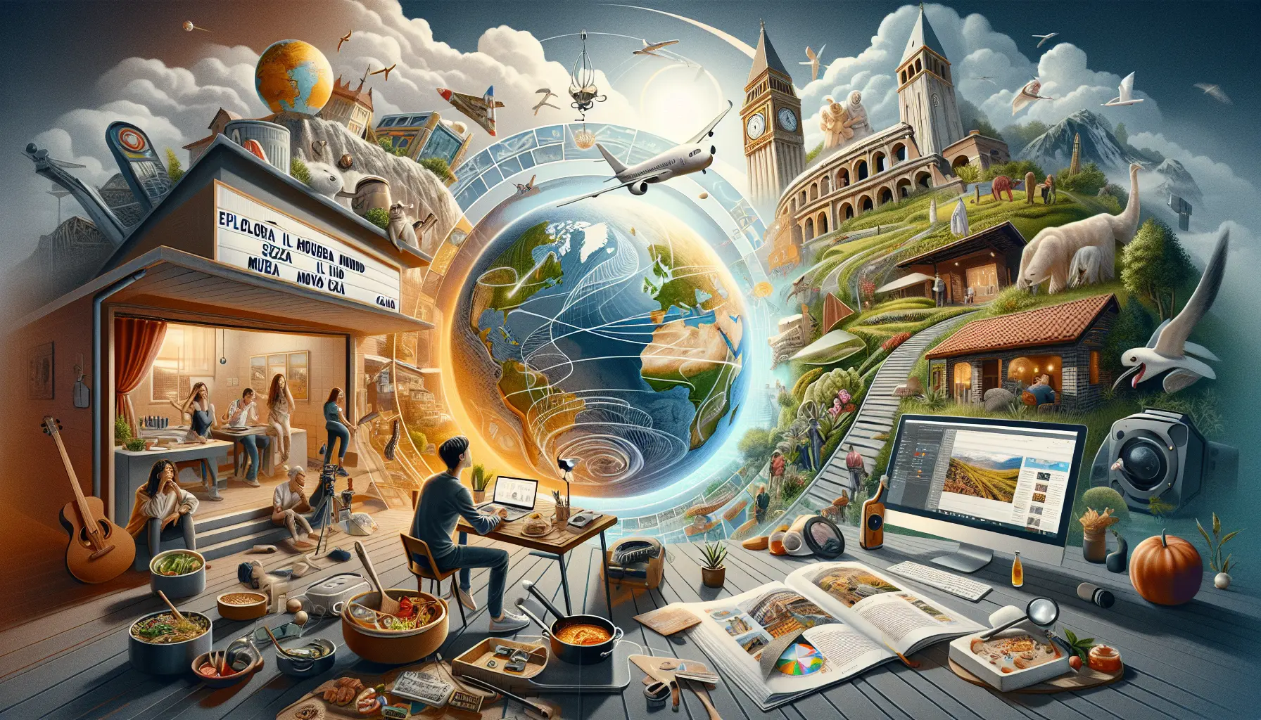 Un giovane che esplora un museo virtuale con un visore VR