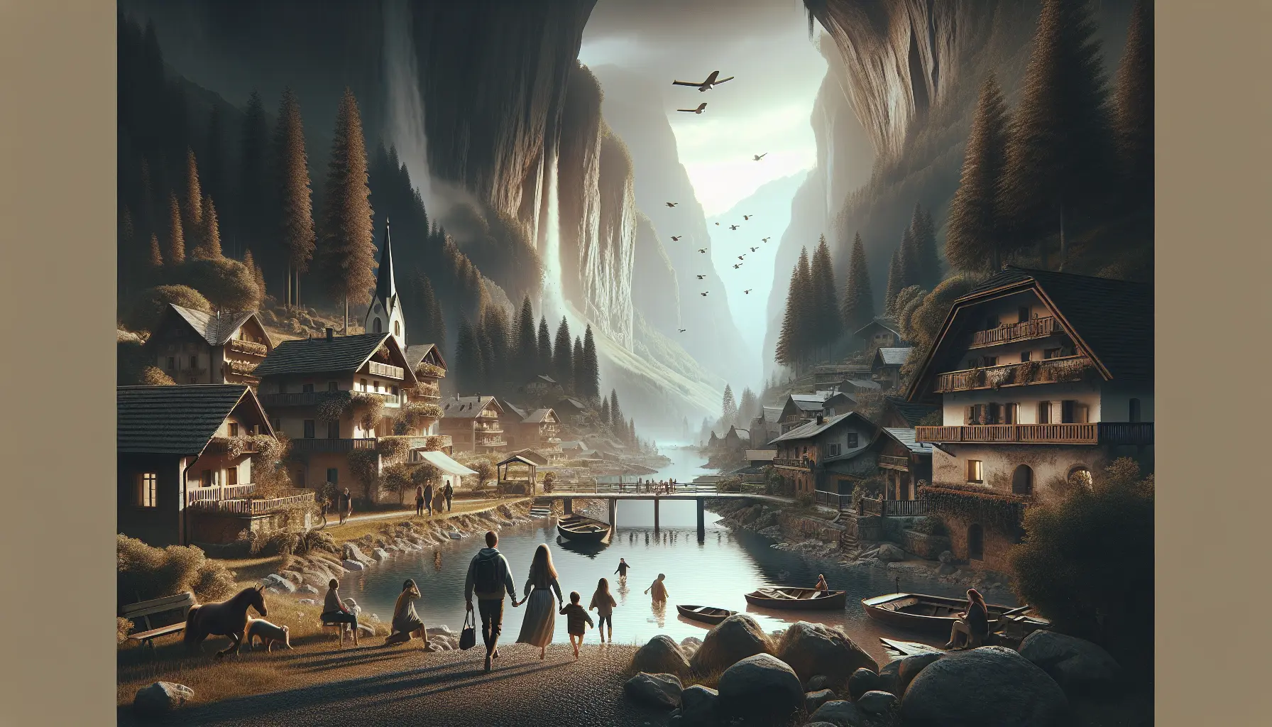 Una famiglia che esplora un sentiero naturale, circondata da paesaggi culturali e tradizioni locali.