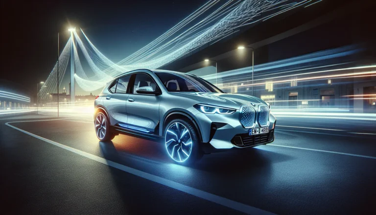 BMW iX3 in un ambiente urbano, evidenziando il suo design elegante e moderno.