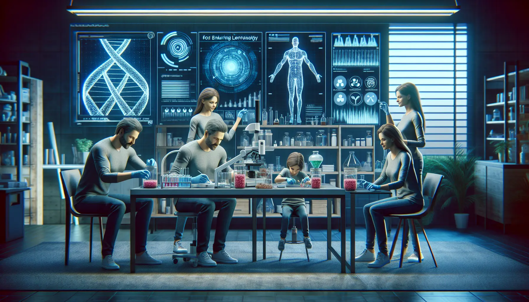 Un'immagine che rappresenta il concetto di biohacking, con elementi naturali e tecnologici che simboleggiano il miglioramento della salute e della longevità.