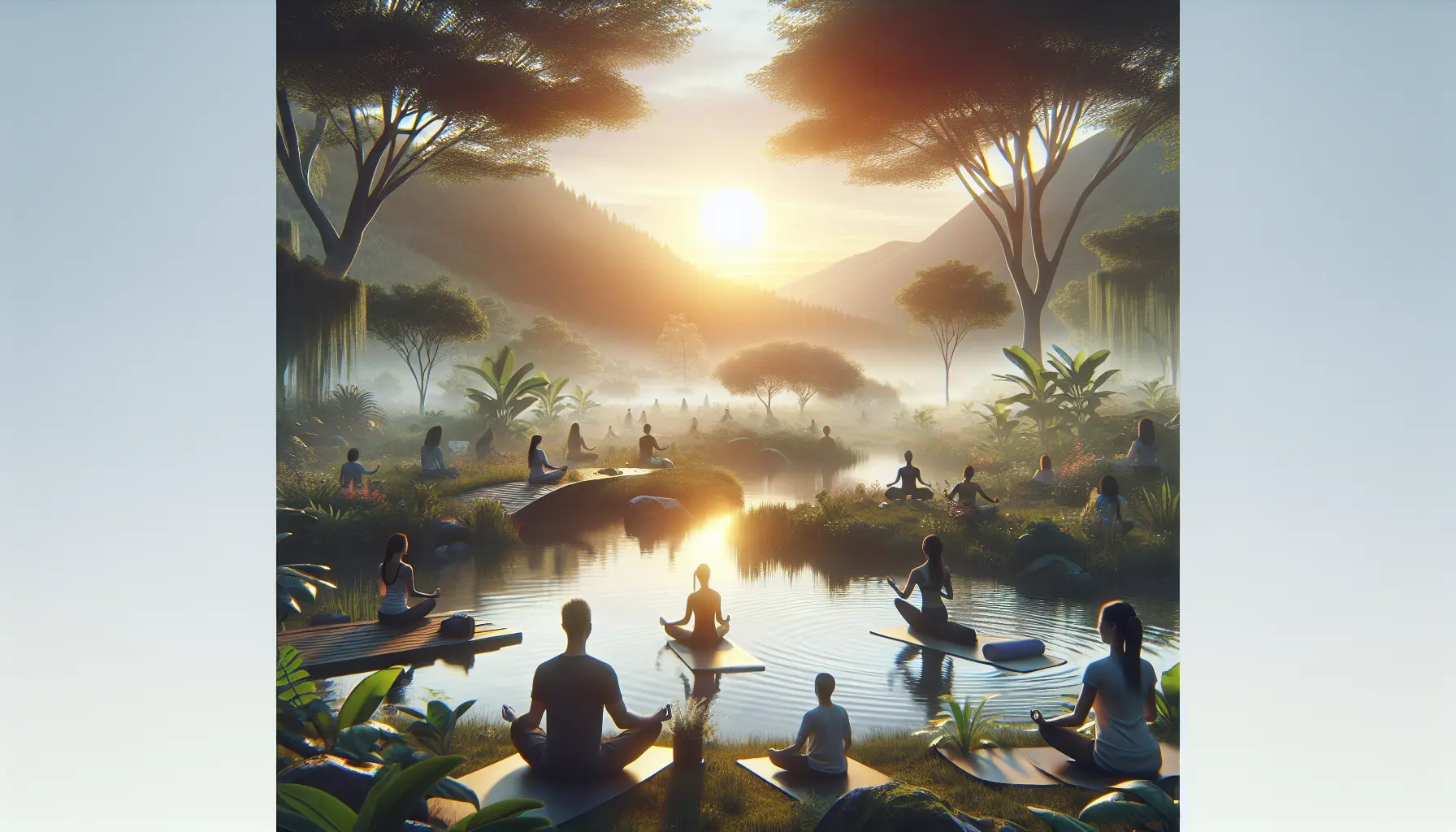 Un'immagine che rappresenta pratiche di rilassamento come meditazione e yoga in un ambiente sereno.