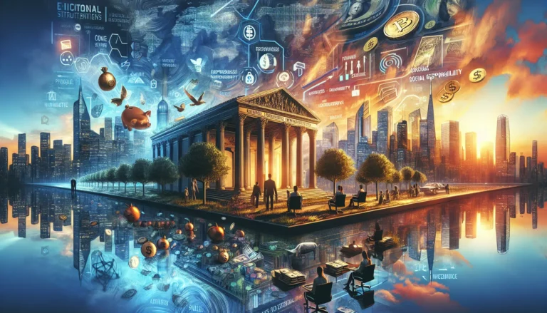 Un giovane che studia strategie di investimento etico con un laptop e appunti, circondato da piante verdi, simbolo di sostenibilità.