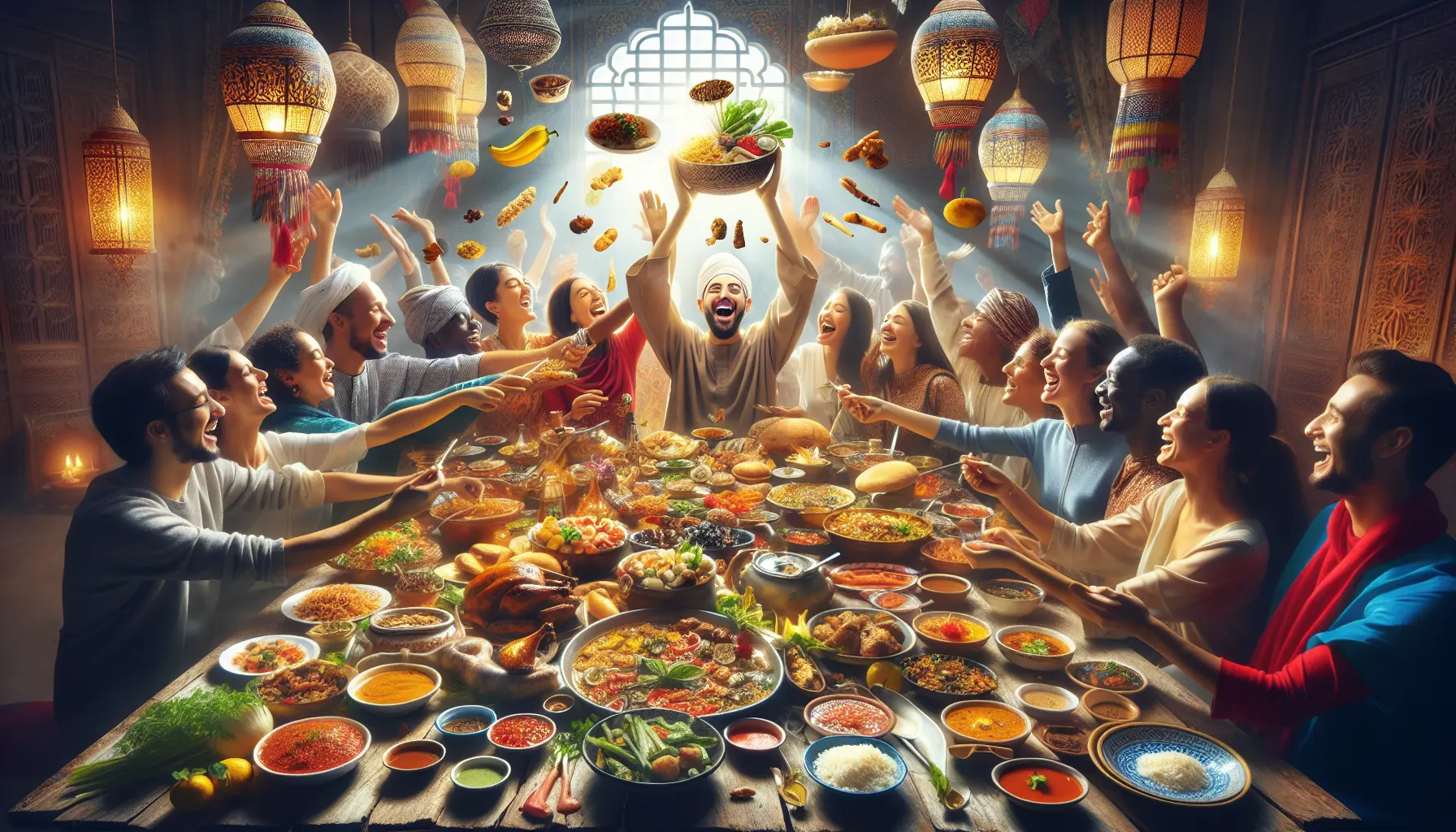 Un tavolo imbandito con piatti etnici colorati e invitanti, rappresentando la diversità culinaria del mondo.