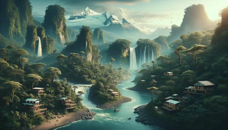 Un giovane avventuriero esplora un paesaggio naturale incontaminato, simbolo di un viaggio eco-sostenibile.