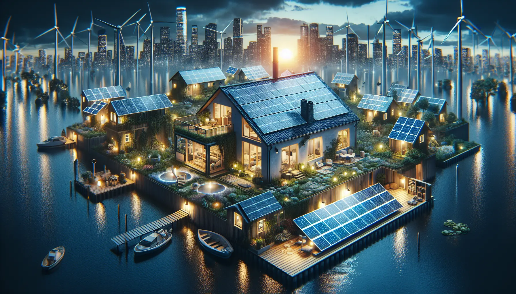 Pannelli solari su un tetto domestico in un ambiente naturale