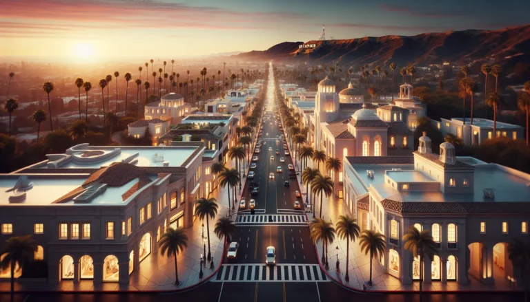 Vista panoramica di Beverly Hills con le sue lussuose boutique e ville storiche