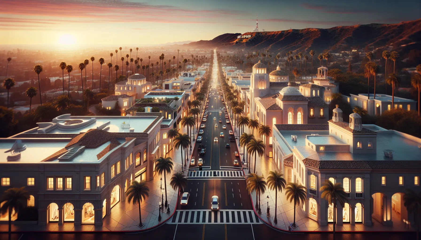 Vista panoramica di Beverly Hills con le sue lussuose boutique e ville storiche