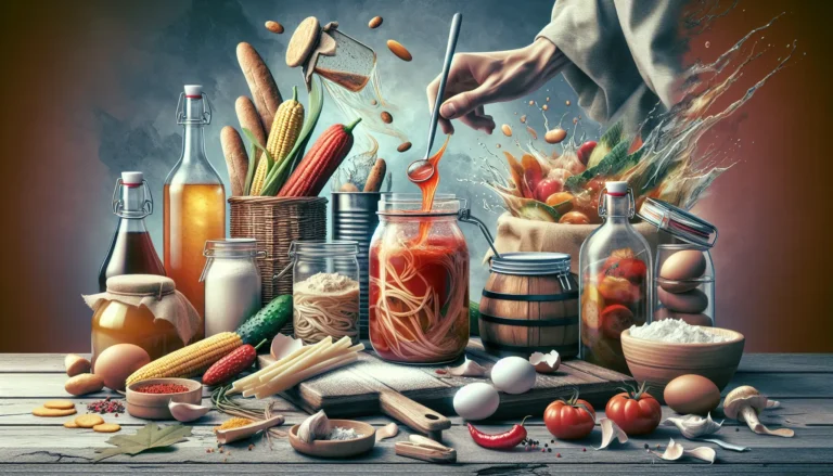 Barattolo di crauti fermentati con spezie e verdure fresche, simbolo della fermentazione casalinga