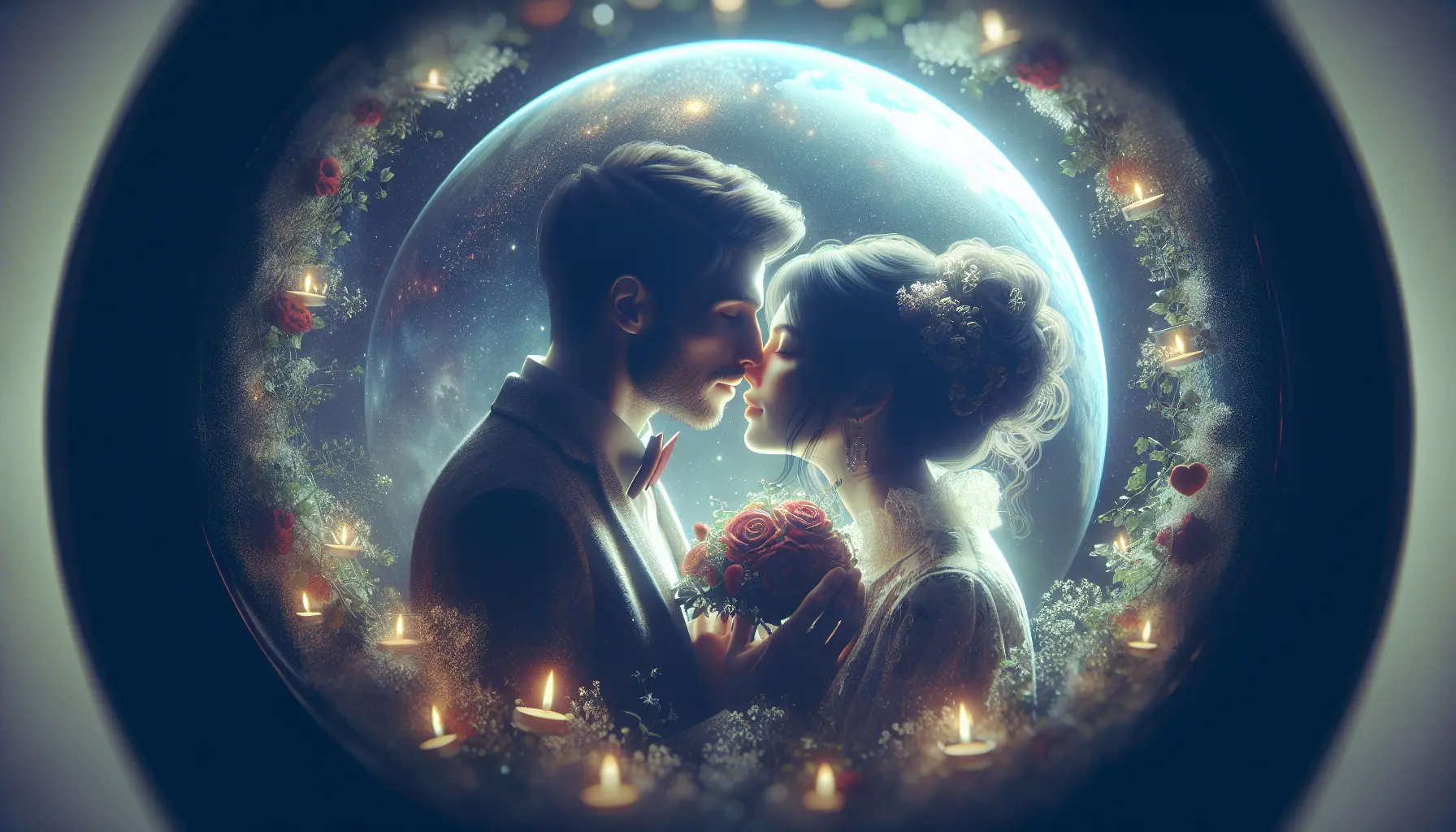 Un cuore formato da rose rosse su uno sfondo romantico
