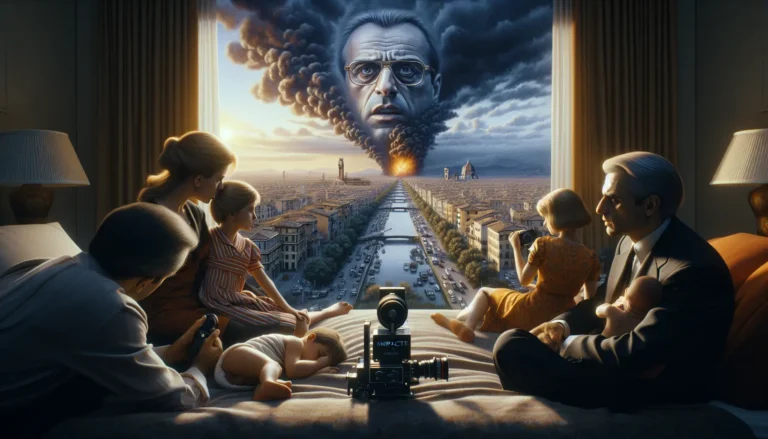 Un'immagine evocativa che rappresenta il cinema italiano e il lavoro di Paolo Virzì, con scene di film e momenti di vita quotidiana.