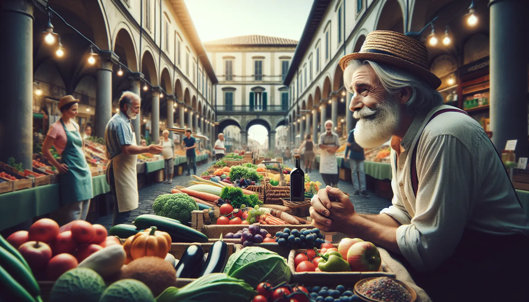 Un mercato contadino con prodotti freschi e locali, simbolo del movimento Slow Food.