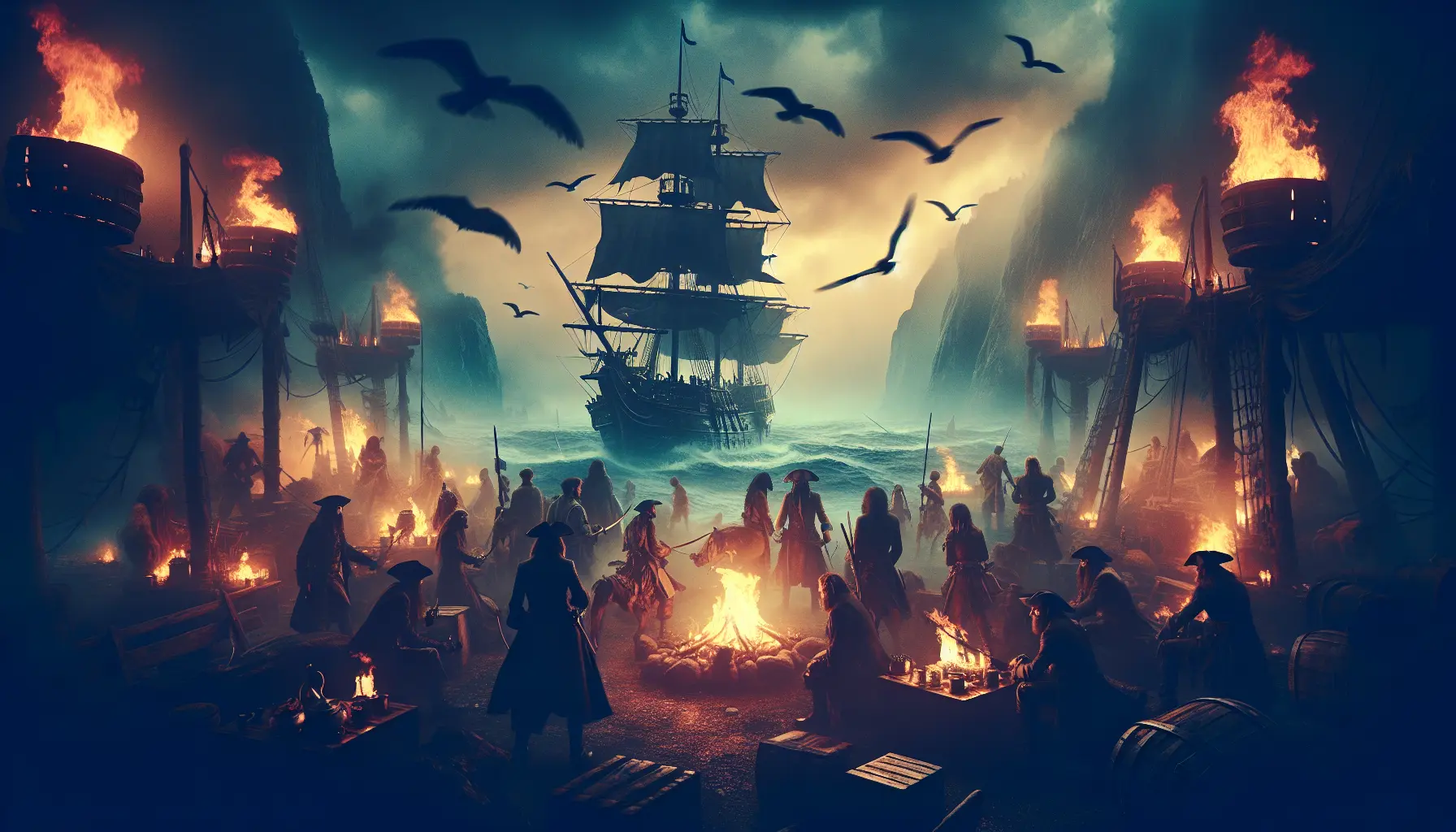 Un'immagine evocativa di un pirata in mare aperto, simbolo dell'avventura e della libertà, tipica della saga di Pirati dei Caraibi.