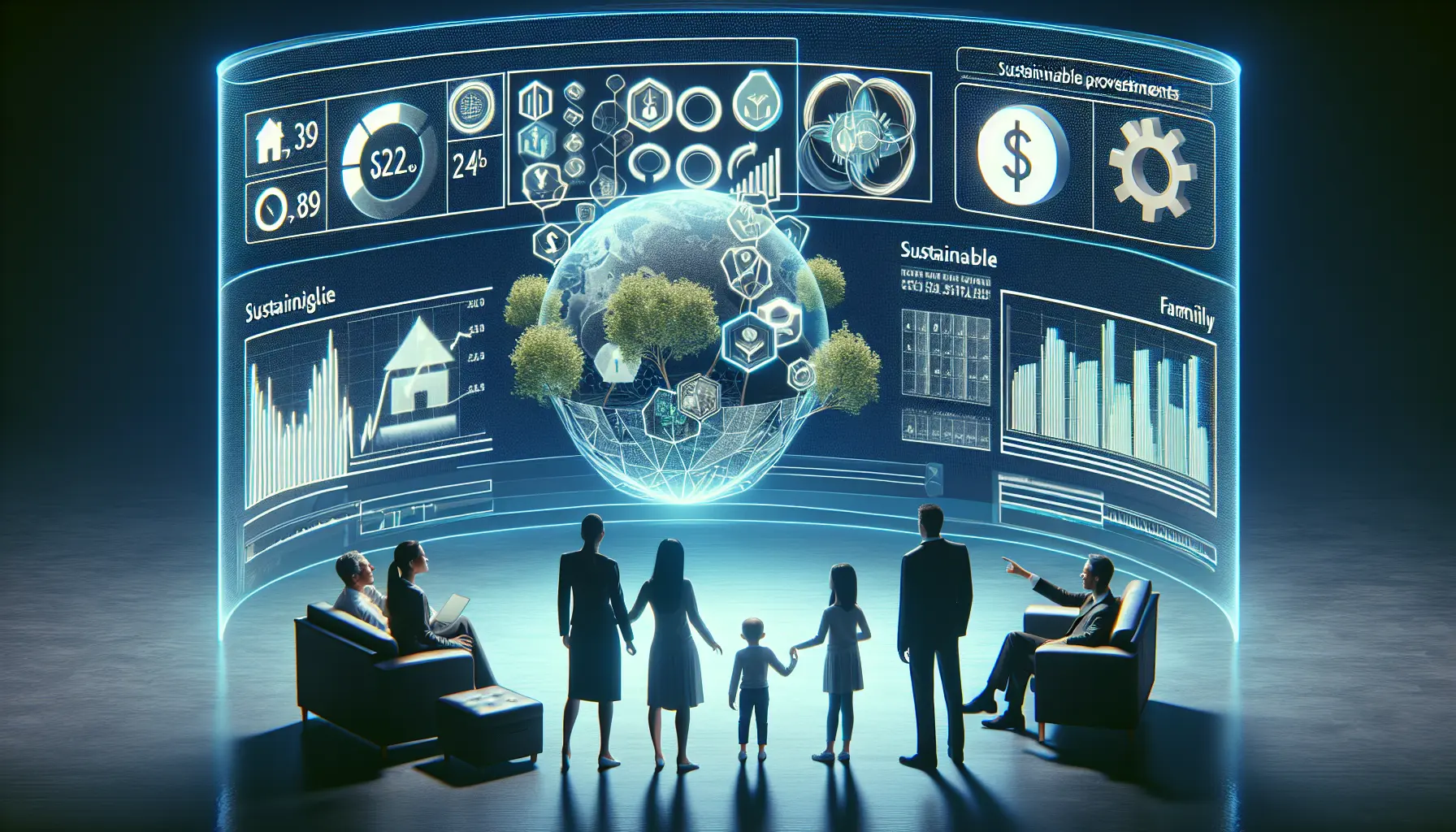 Investimenti sostenibili: una famiglia che discute le scelte finanziarie in un ambiente naturale