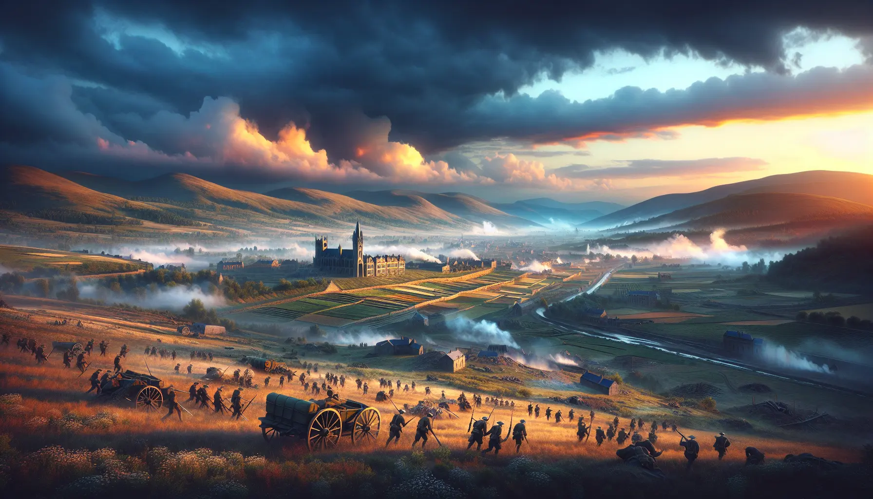 Un'immagine del campo di battaglia di Verdun, con trincee e monumenti commemorativi.