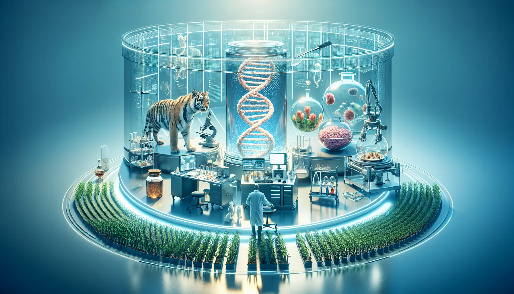 Un laboratorio scientifico con attrezzature per la clonazione, simbolo dell'evoluzione della ricerca biomedica.