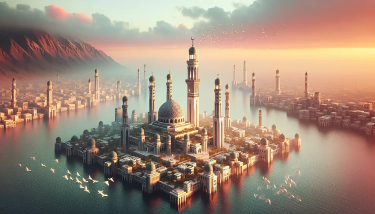 Un mufti che discute una fatwā con membri della comunità in un ambiente sereno e rispettoso.