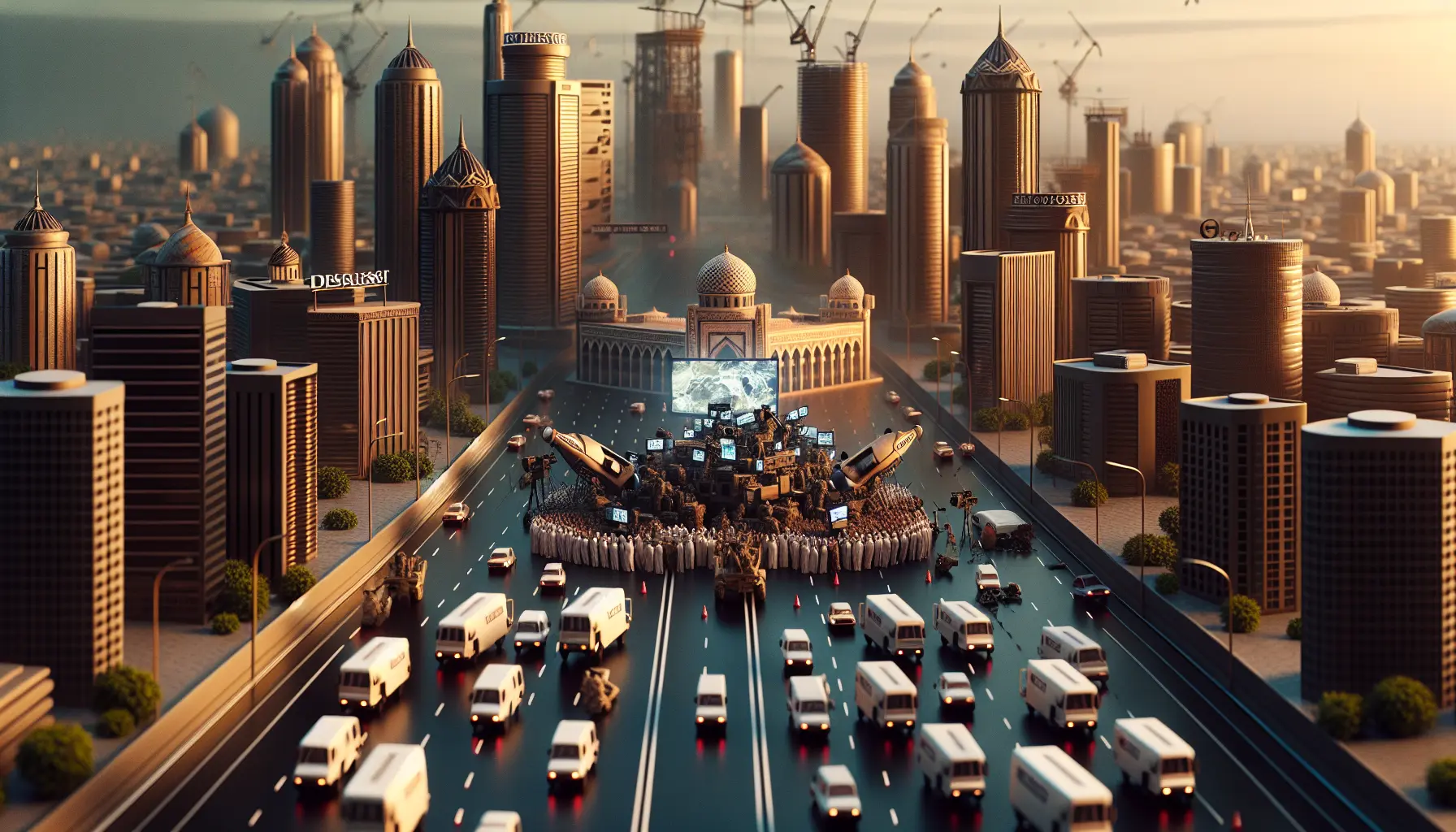 Un'immagine evocativa della Guerra del Golfo, con esplosioni in lontananza e soldati in azione.