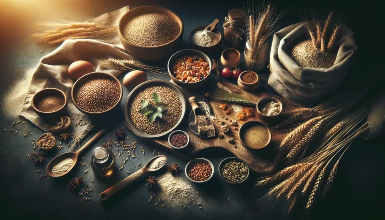 Piatto di insalata di farro con verdure grigliate e feta, decorato con erbe fresche