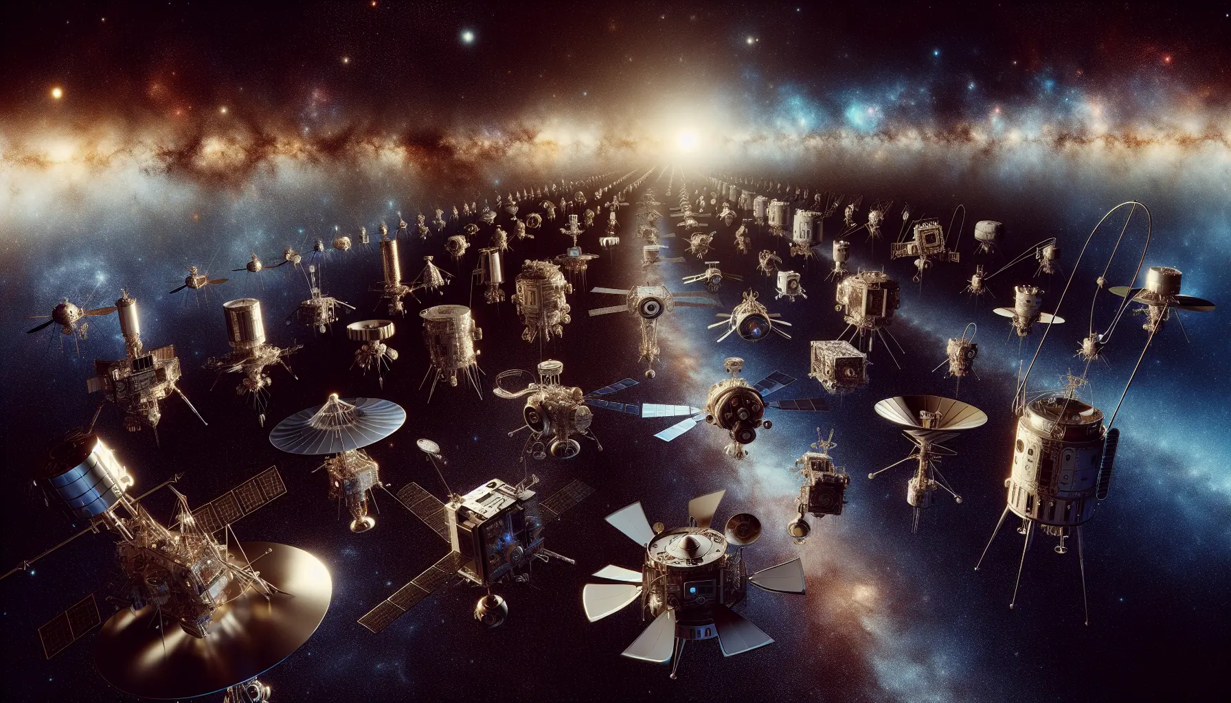 Un veicolo spaziale in orbita attorno a un pianeta, rappresentante l'esplorazione dell'universo.