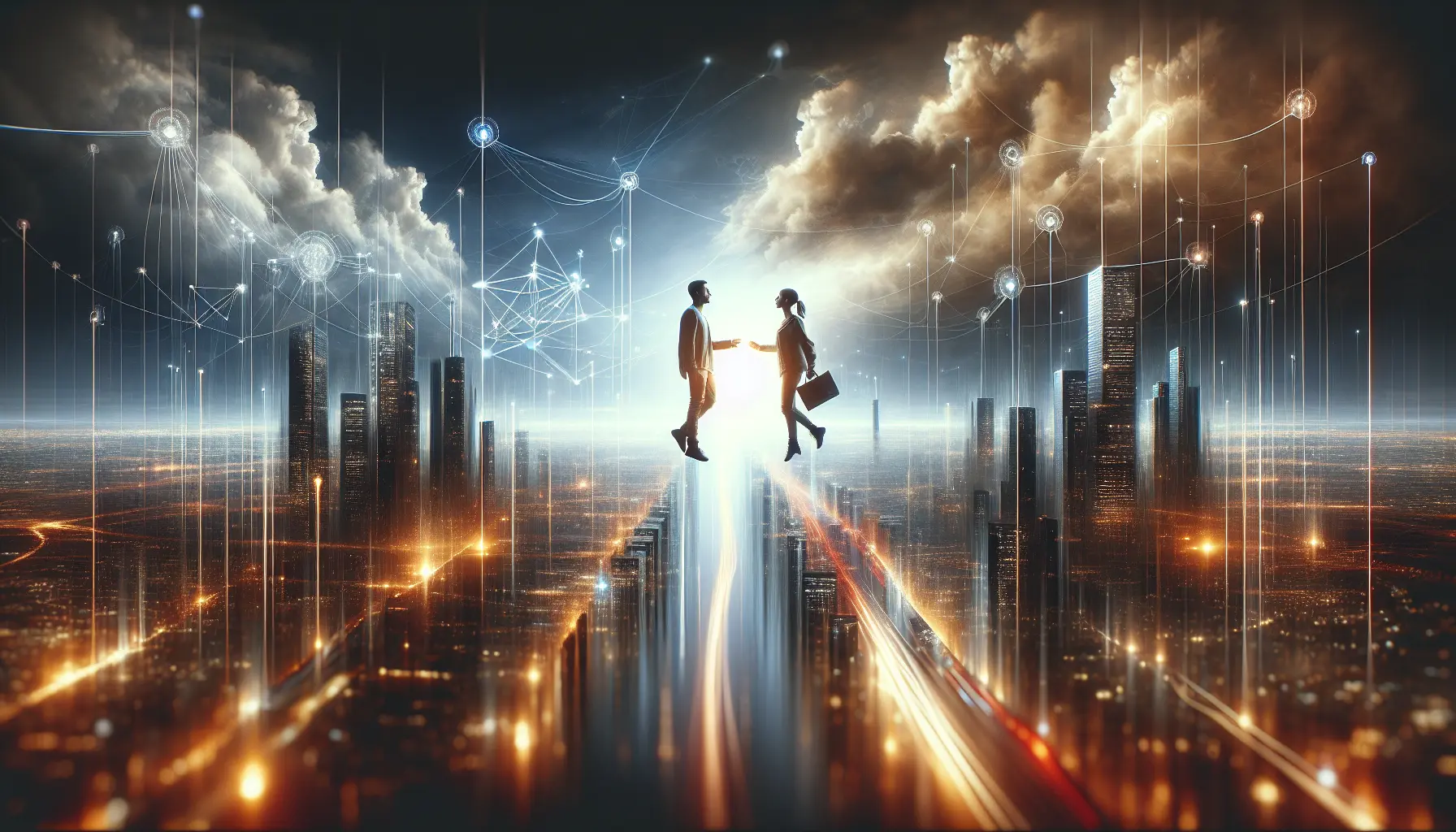 Un gruppo di persone che interagiscono tramite i social media, mostrando diverse emozioni e connessioni