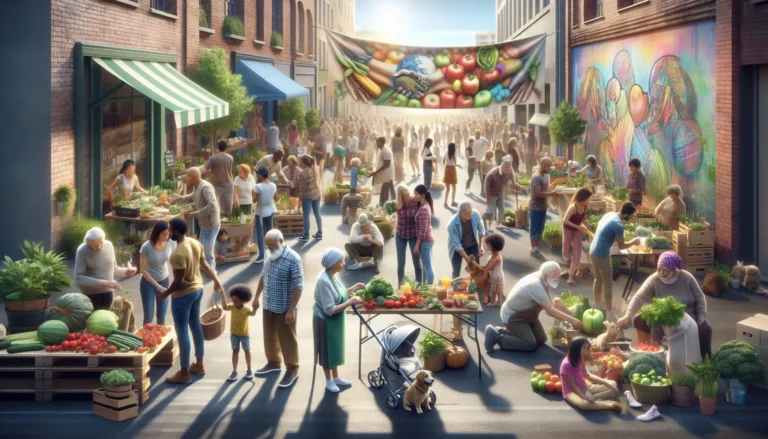 Un gruppo di persone che si riunisce in un parco per un evento comunitario, evidenziando il legame sociale e la partecipazione attiva.