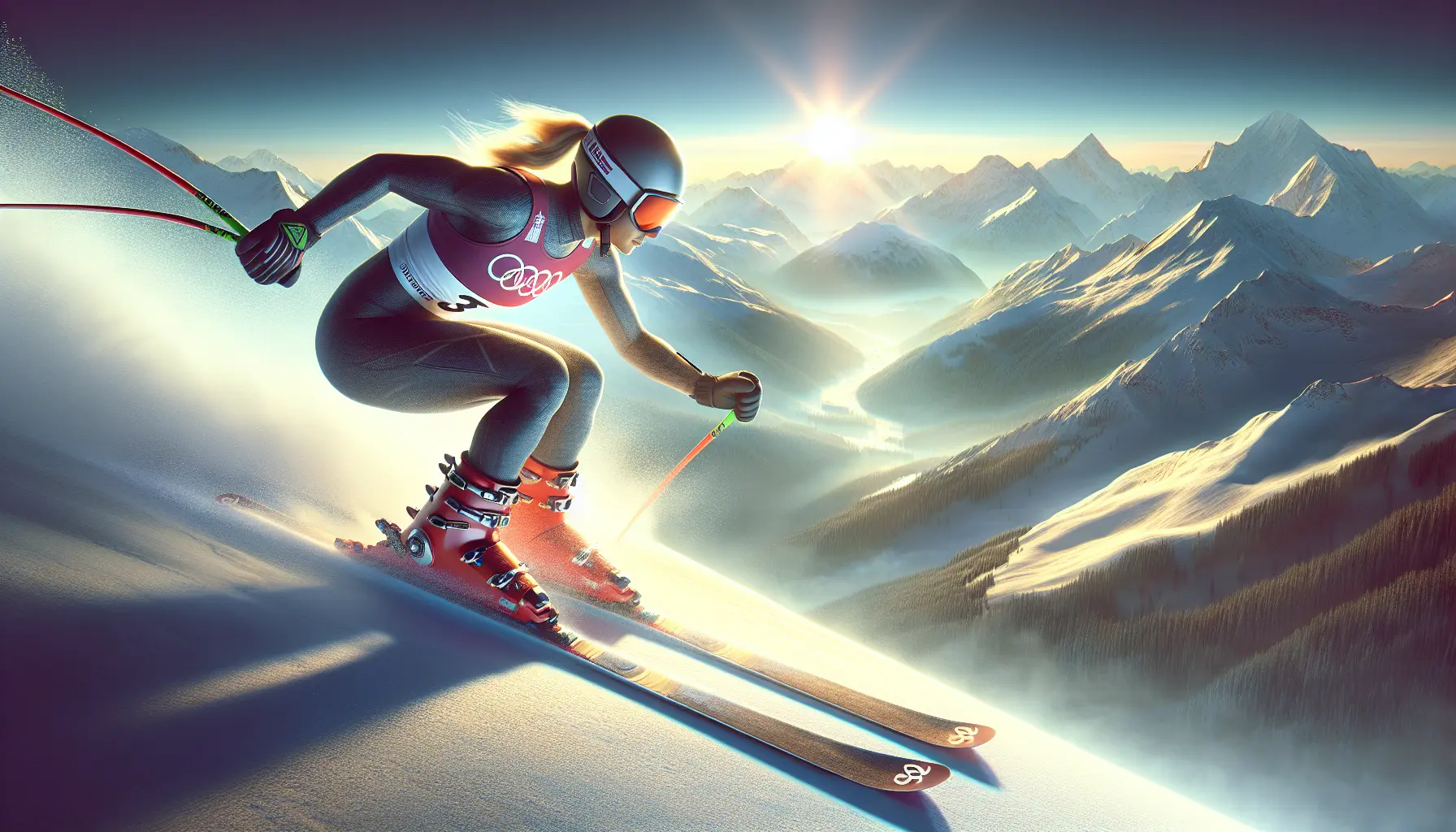 Lindsey Vonn in azione durante una gara di sci, con un'espressione determinata e concentrata.