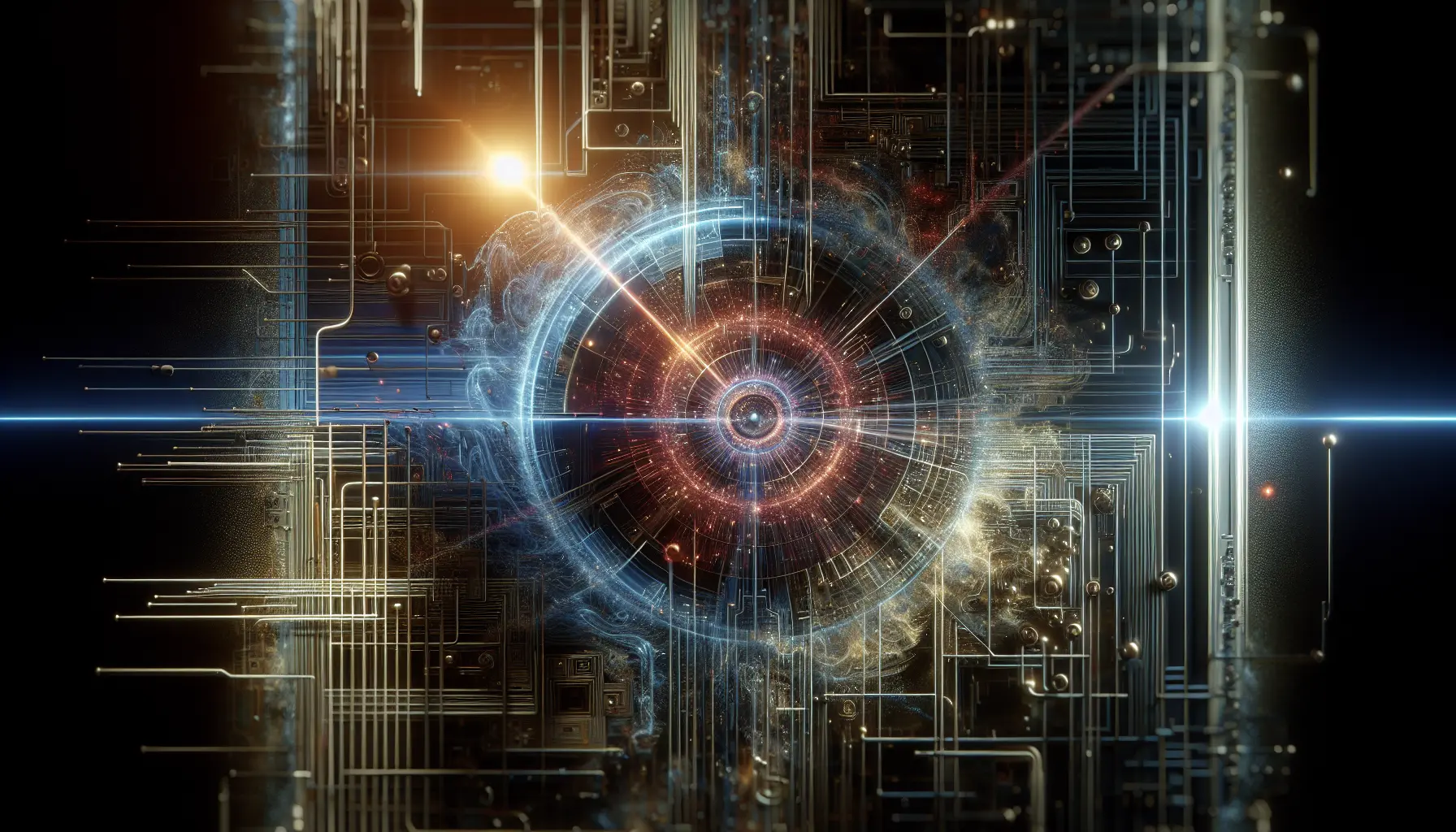 Rappresentazione grafica di un computer quantistico con circuiti e qubit