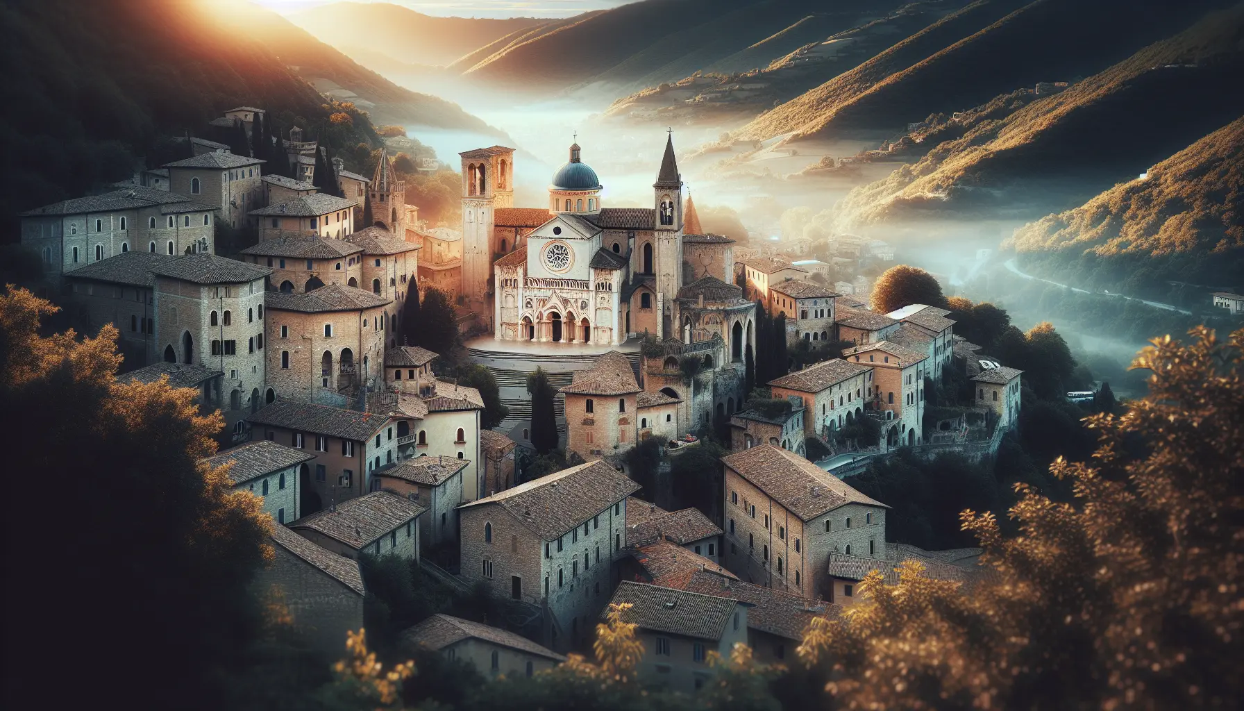 Vista panoramica di Subiaco con i suoi monasteri e colline circostanti