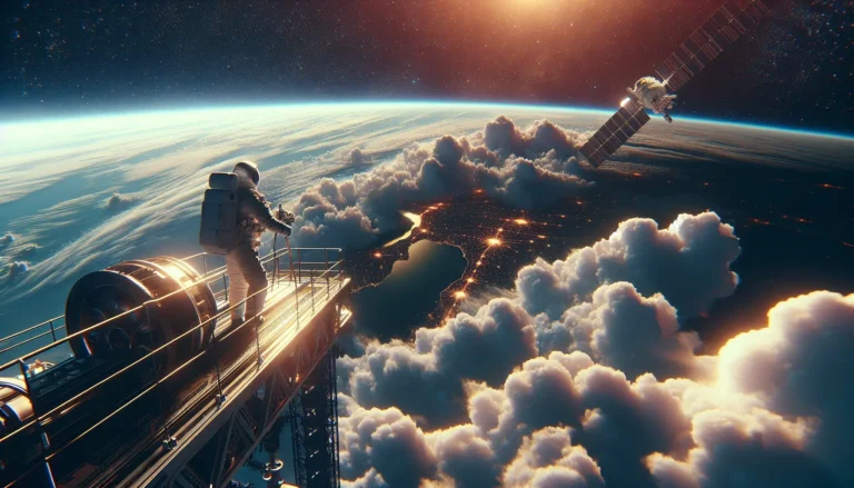 Astronauti che fluttuano nello spazio con la Terra sullo sfondo, rappresentando il concetto di turismo spaziale