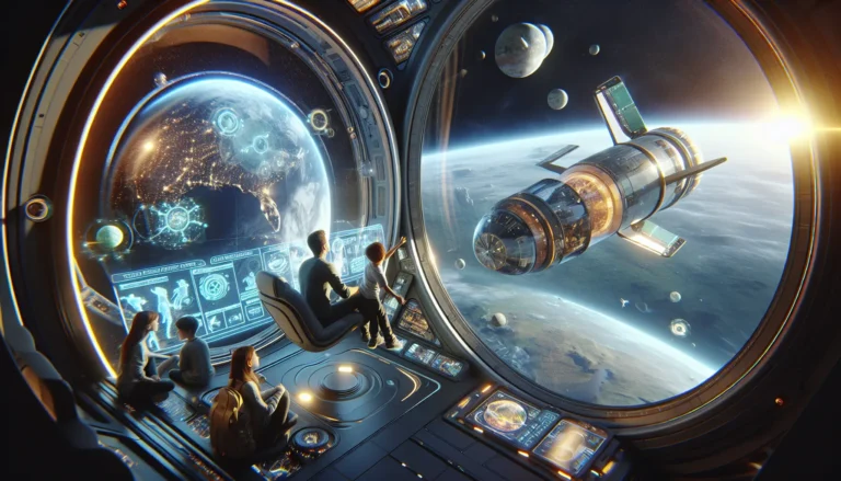 Un'immagine evocativa di una navetta spaziale che decolla, con una vista spettacolare della Terra sullo sfondo.