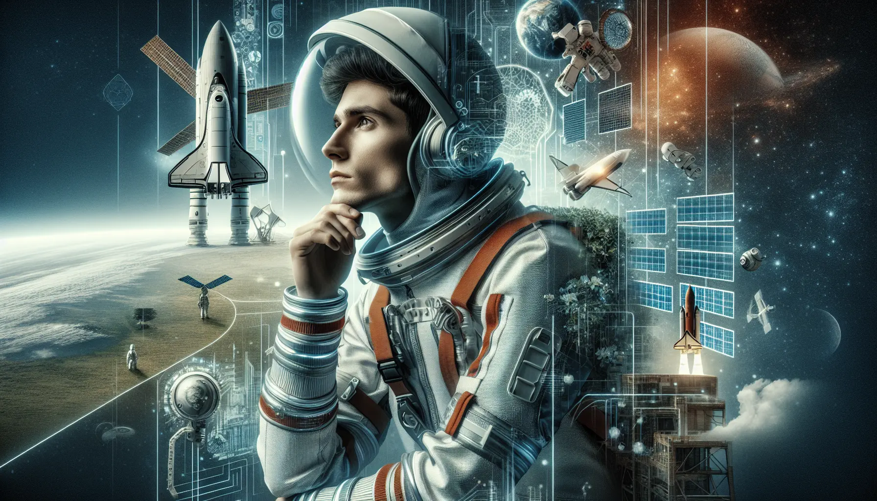 Un astronauta fluttua nello spazio, con la Terra visibile sullo sfondo, simboleggiando il turismo spaziale e l'esplorazione dell'universo.