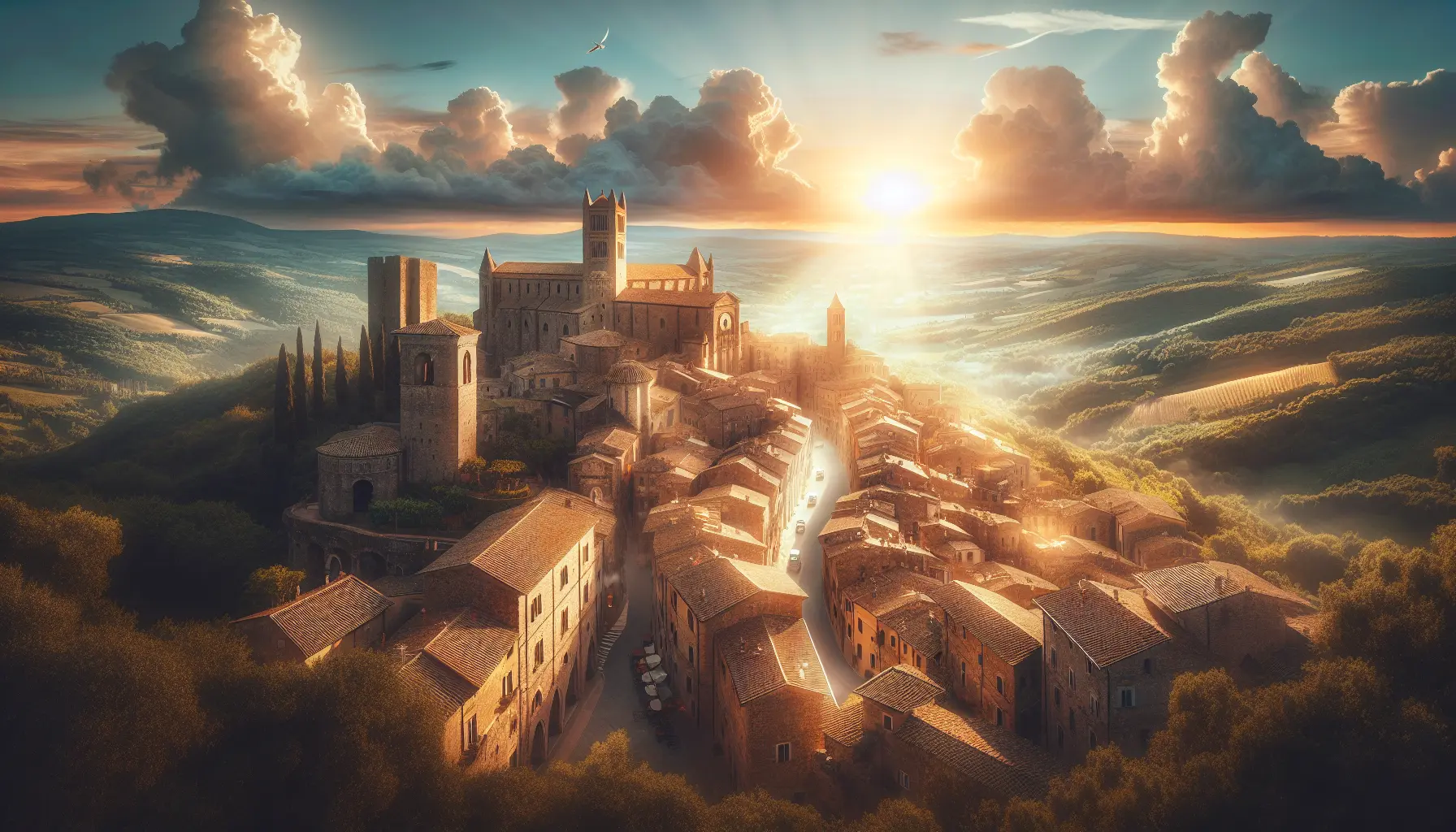 Panorama di Tuscania con le sue storiche chiese e il paesaggio circostante