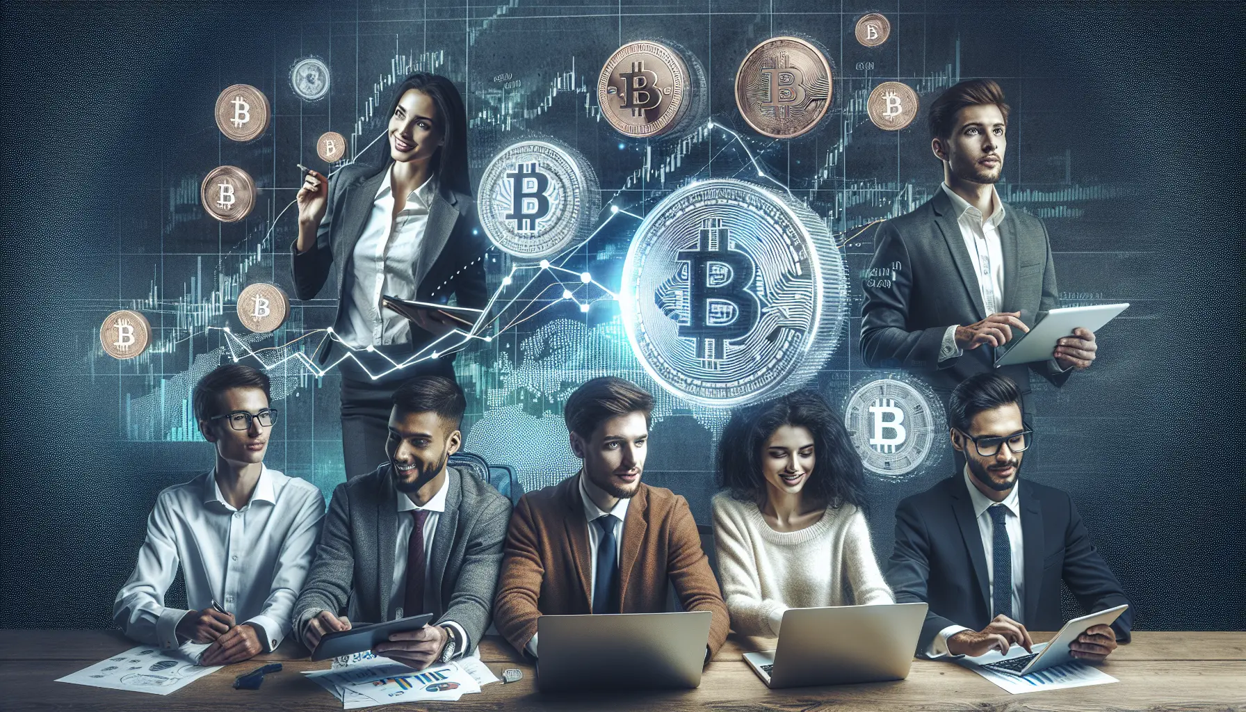 Grafico che mostra l'andamento delle criptovalute emergenti con simboli di diverse monete digitali.