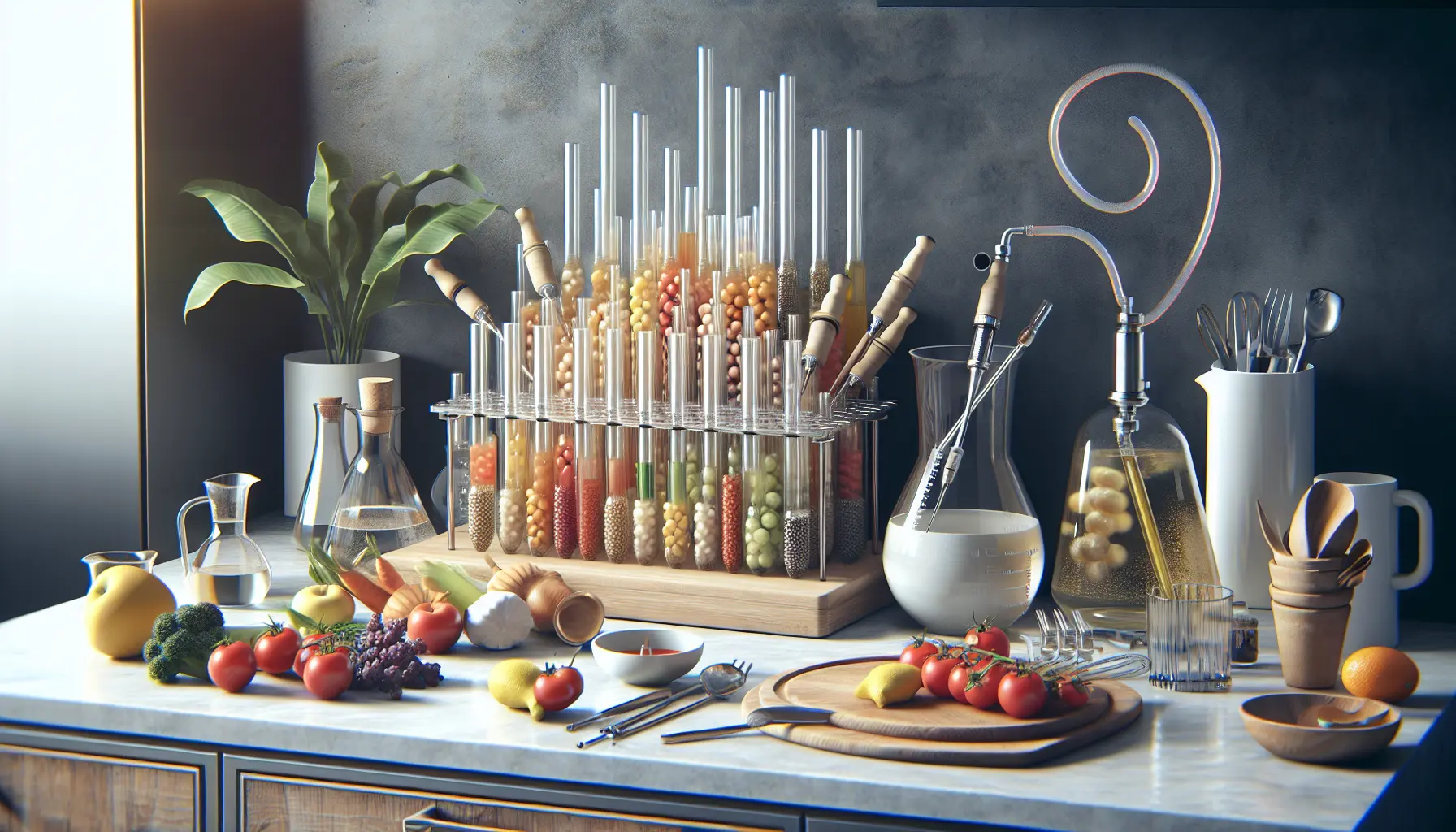 Un piatto di cucina molecolare con sferificazioni e schiume colorate