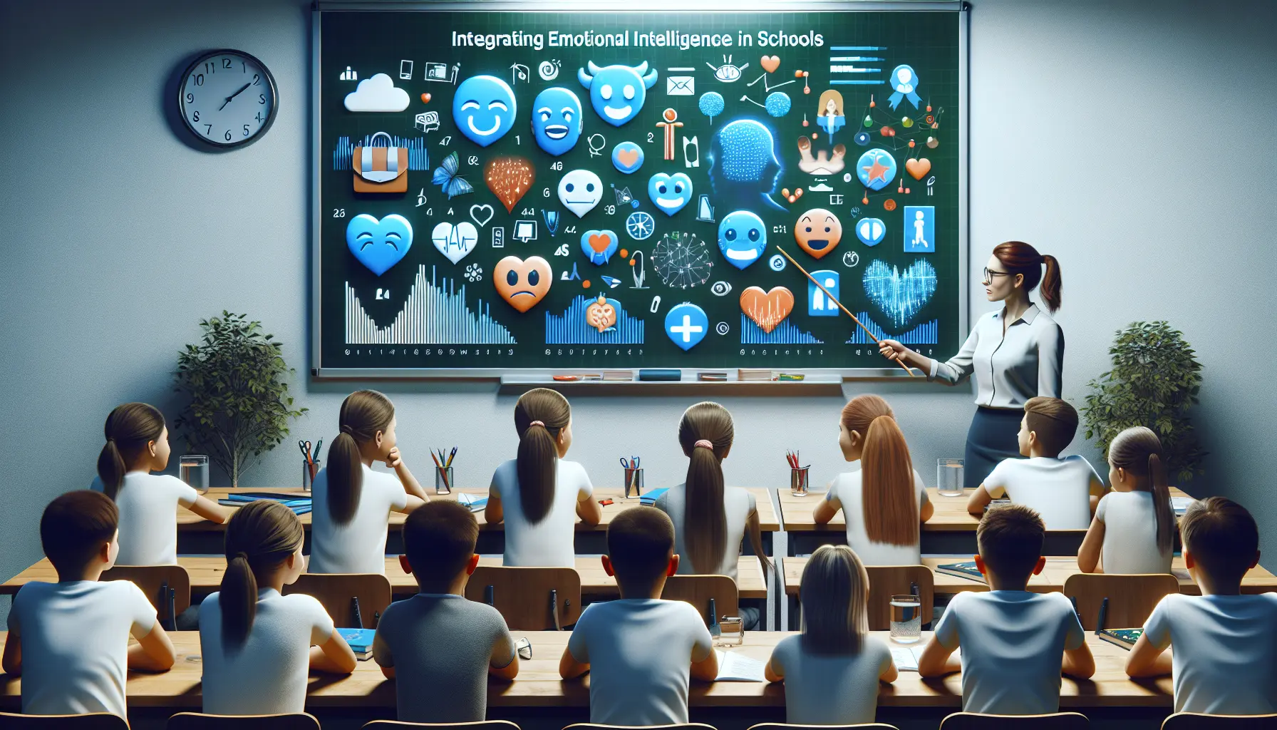 Un gruppo di studenti in un'aula che partecipano a un'attività di educazione emozionale, mostrando interazione e empatia.