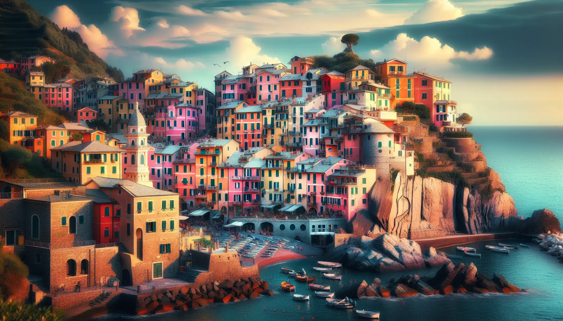 Vista panoramica di Boccadasse a Genova con case colorate e mare blu